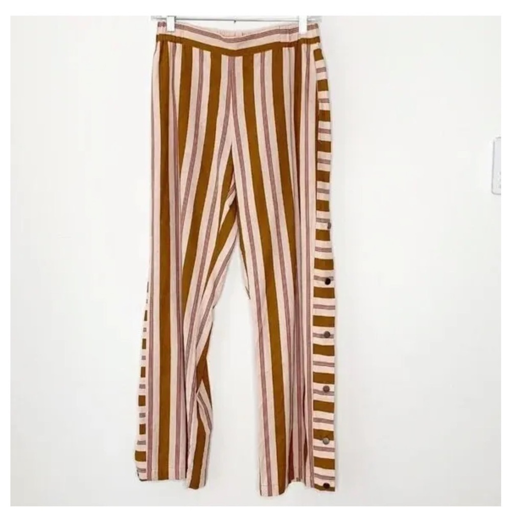 NU Denmark Striped Breakaway Cotton Pull On Tan Wide Leg Pants Size XS Casual‎
